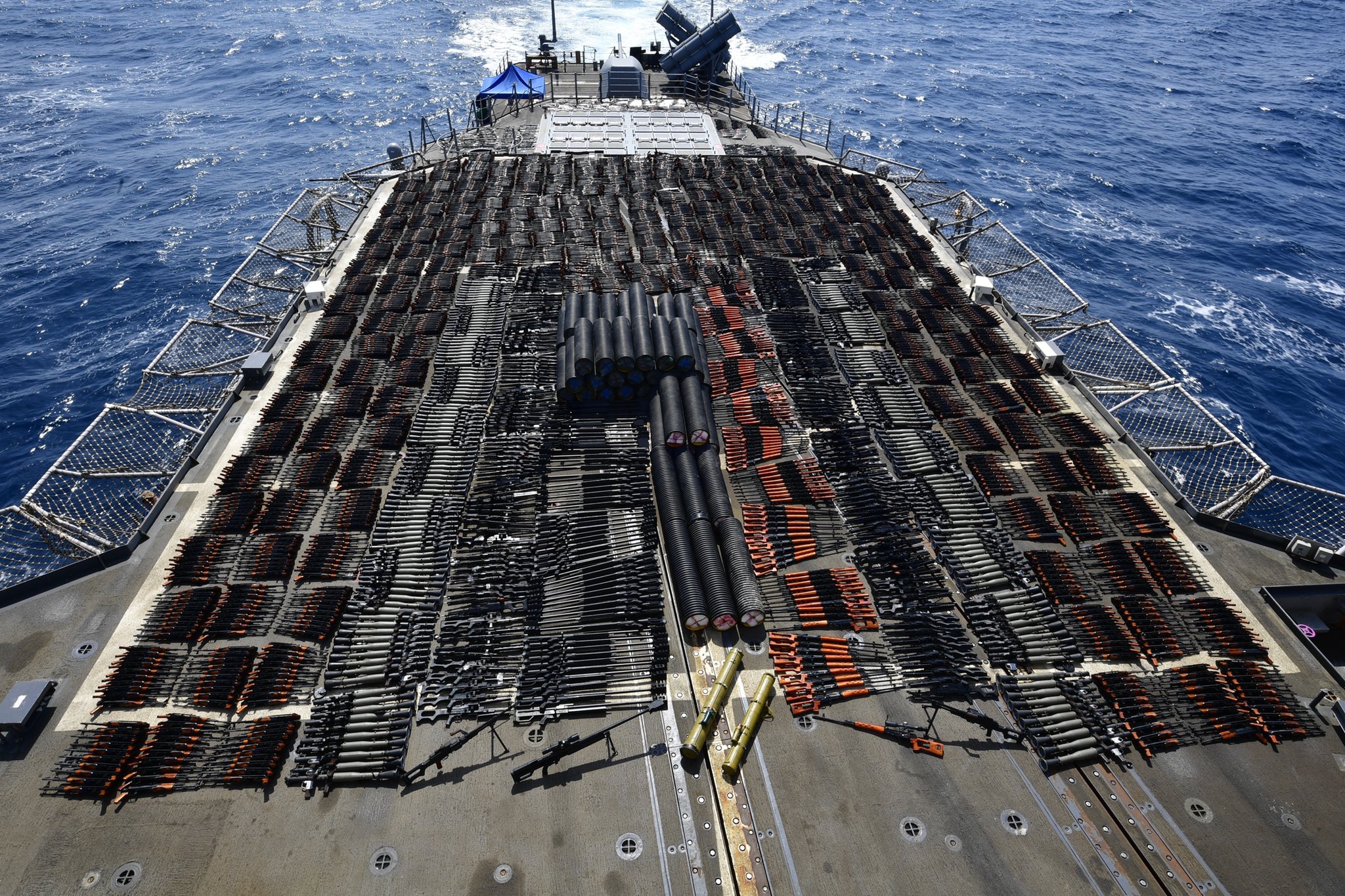 USS Monterey seizes weapons in the North Arabian Sea