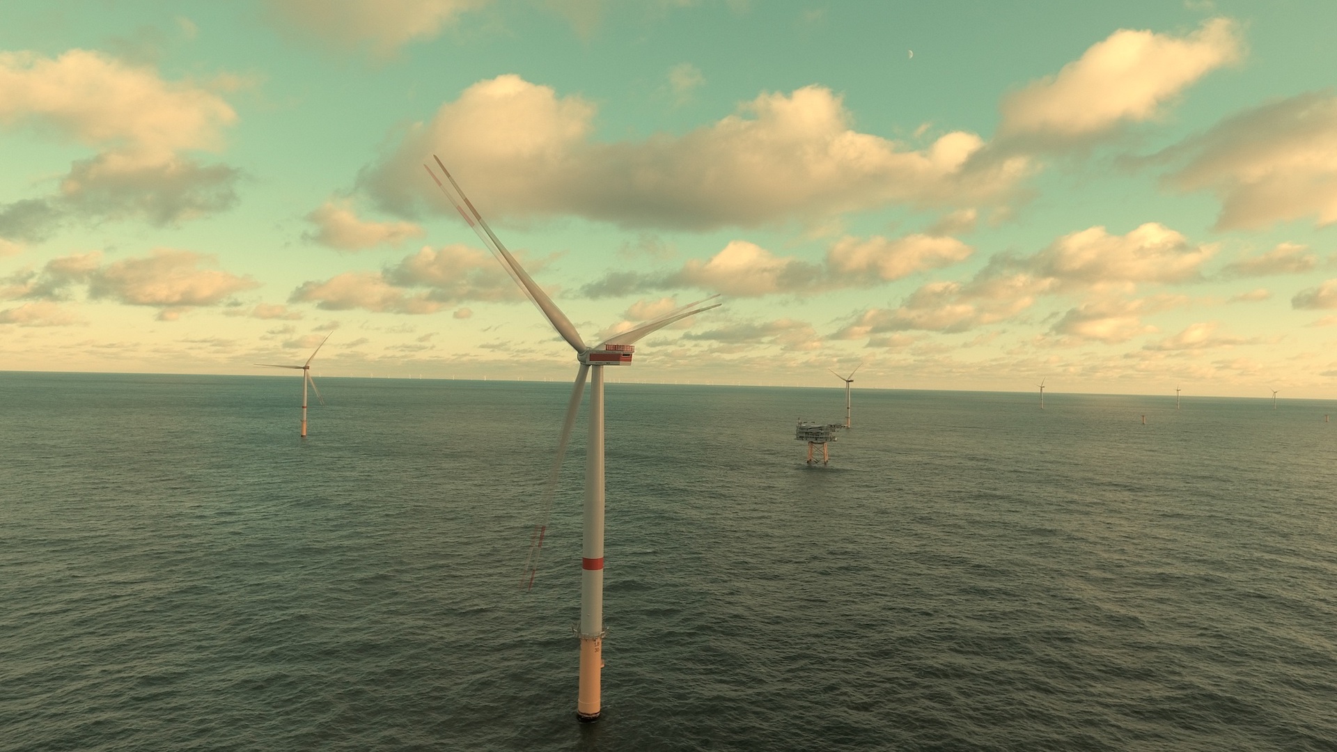 A photo of the Sandbank offshore wind farm in Germany