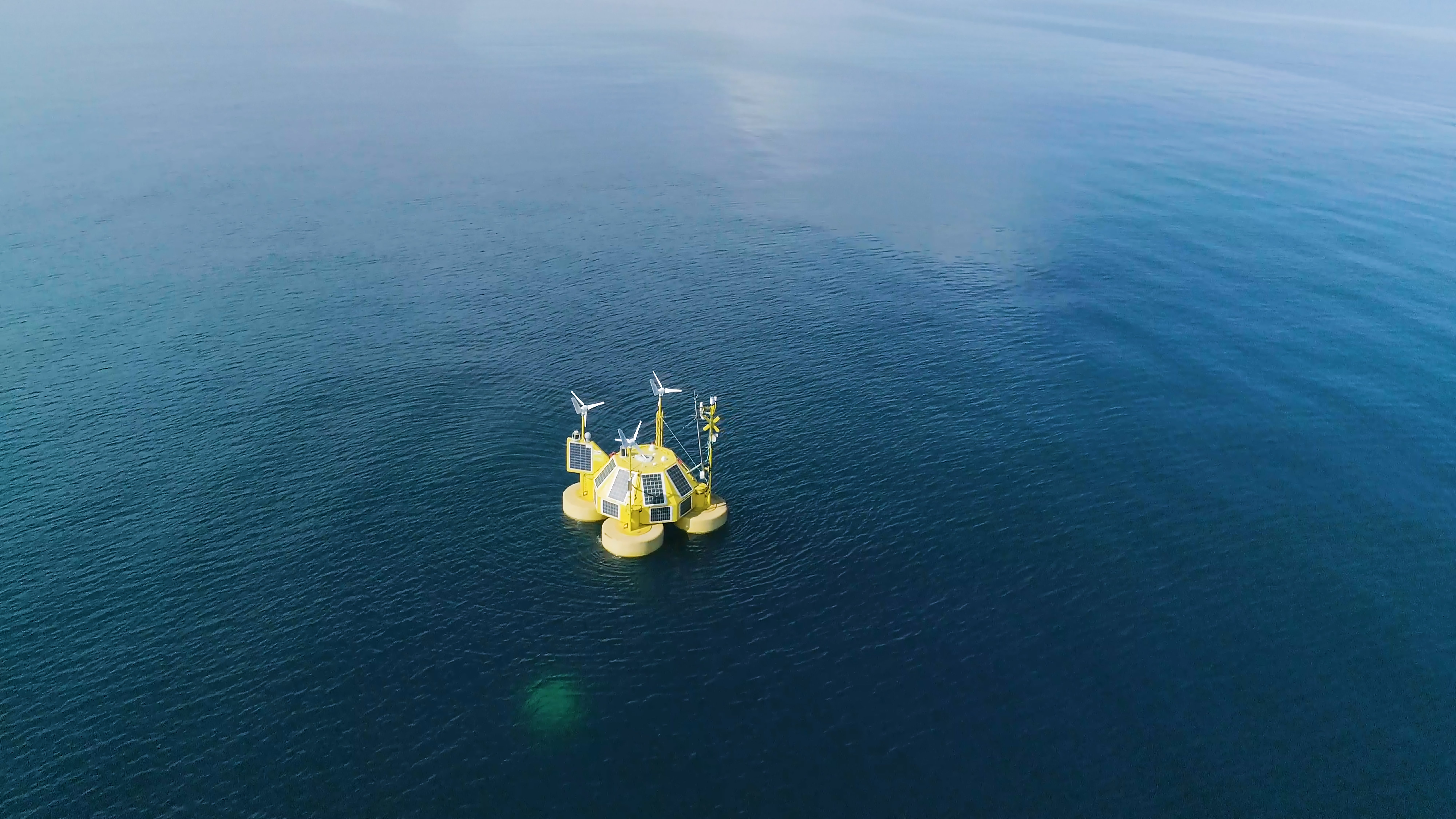 floating LiDAR deployed at sea, drone image