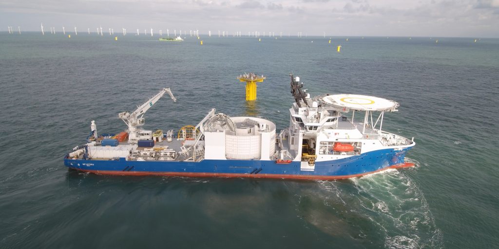 Figure 2. NKT Victoria (DP3) maneuvering during installation activities at the Rentel offshore windfarm