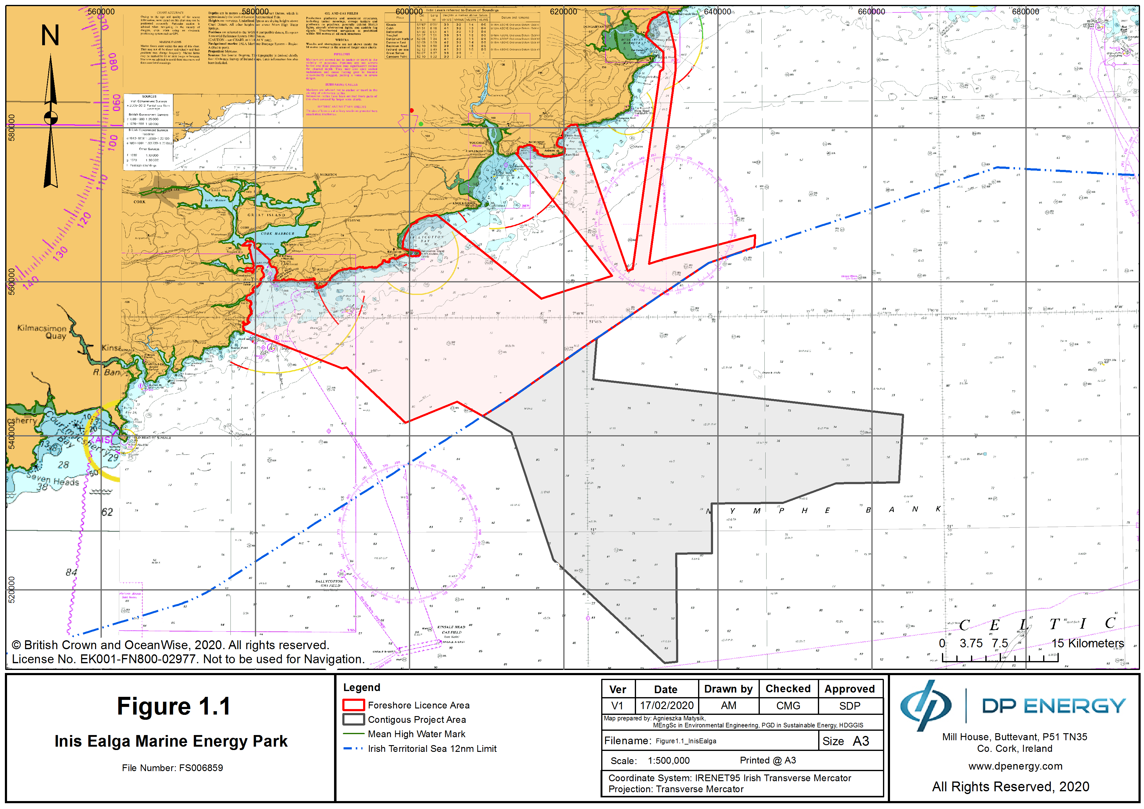 Map showing sea borders of Inis Ealga floating wind project