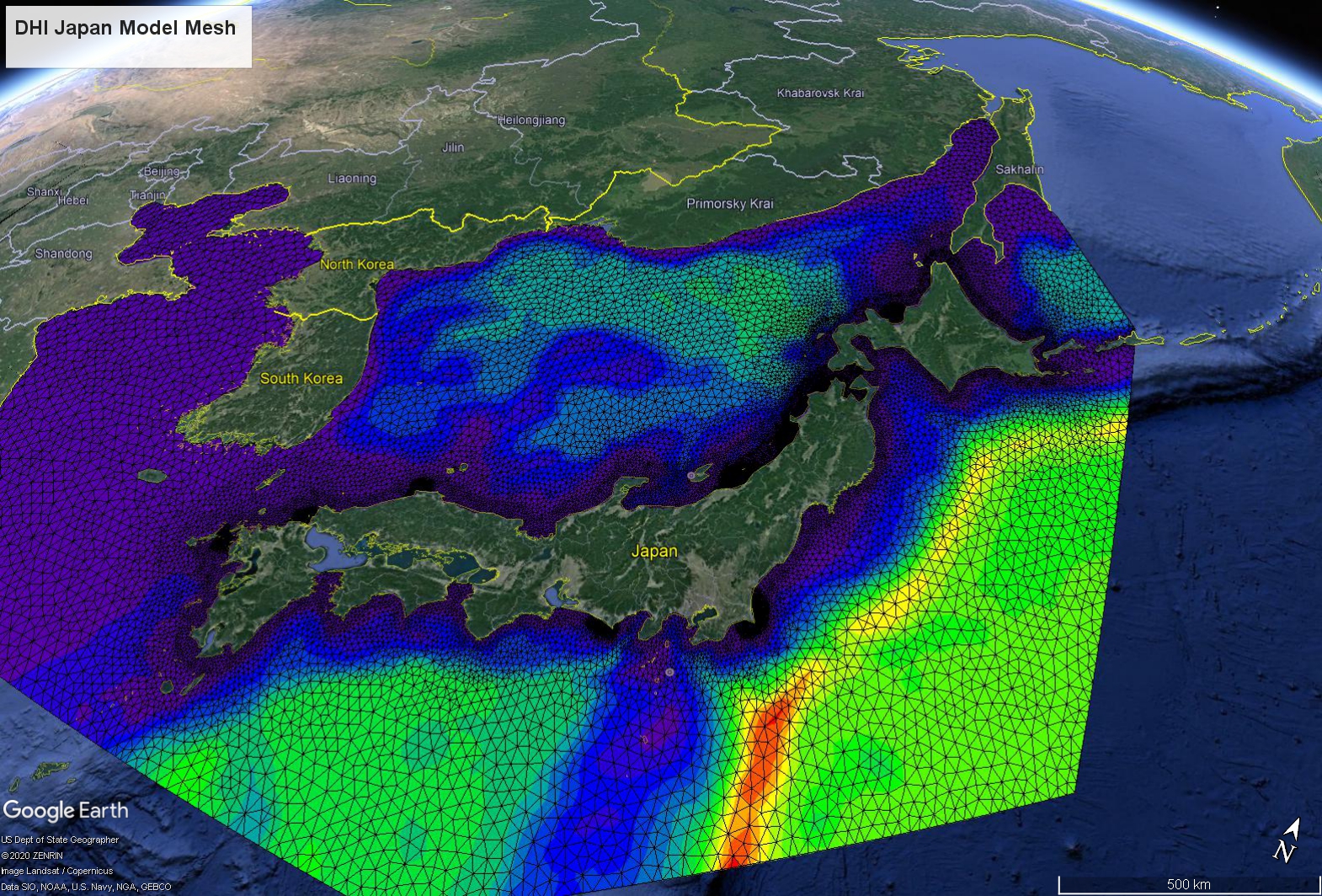 Image showing Japan model mesh based on DHI metocean data