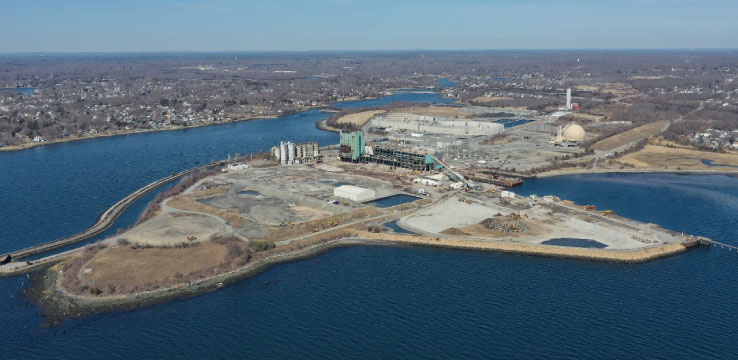 An aerial photo of Brayton Point site under construction