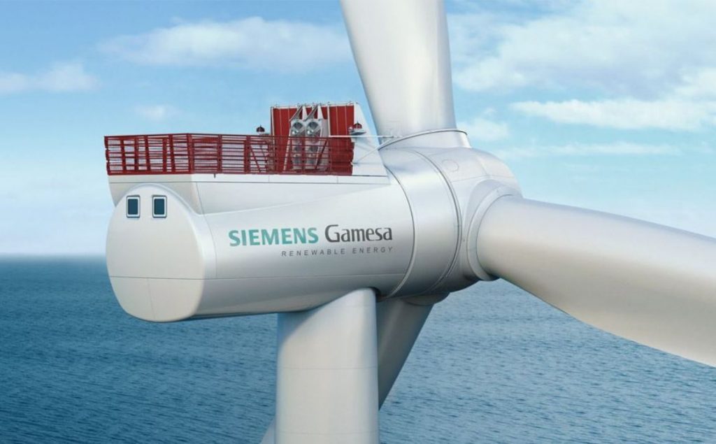 A close-up photo of Siemens Gamesa's offshore wind turbine