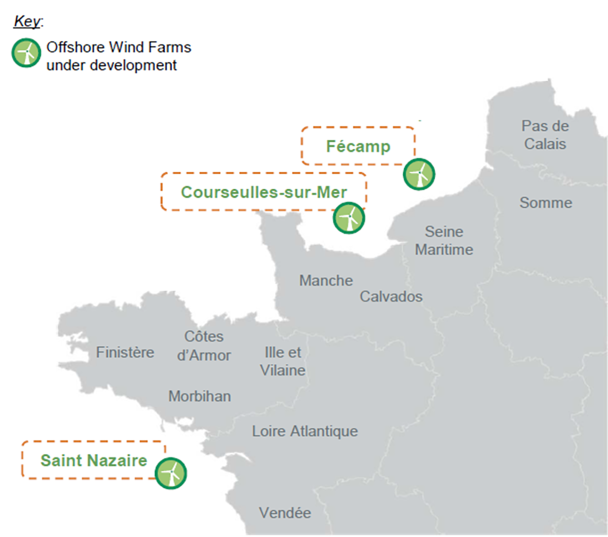Image showing locations of the three offshore wind farms CPP now has stake in