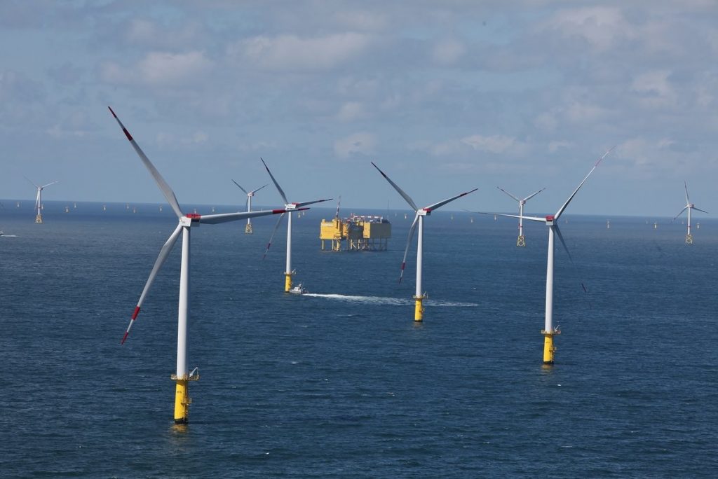 QAn offshore wind farm with TenneT's platform in the back