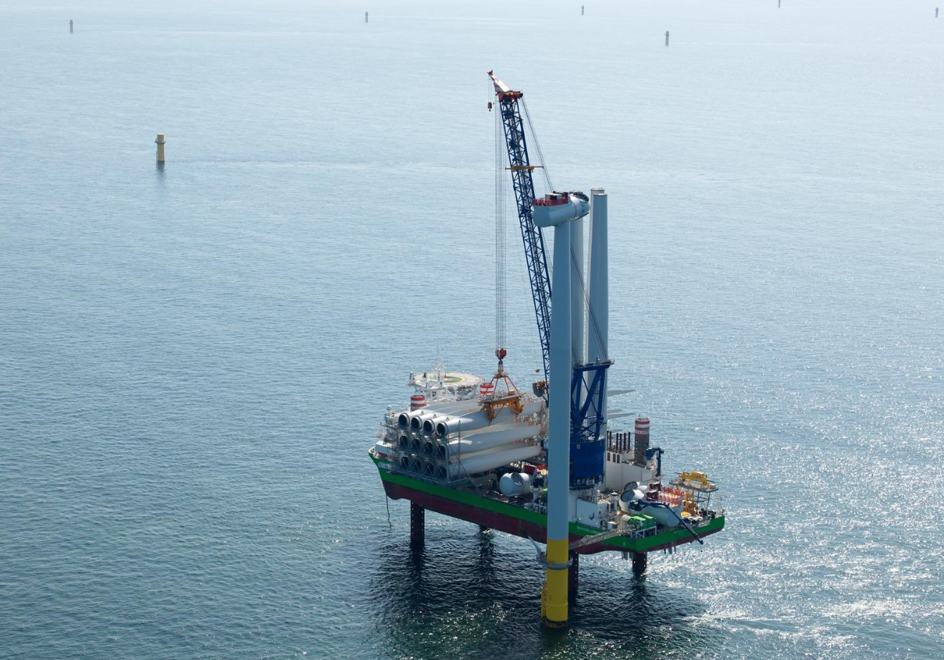 Wind turbine being installed at the Borssele 1 & 2 offshore wind farm.