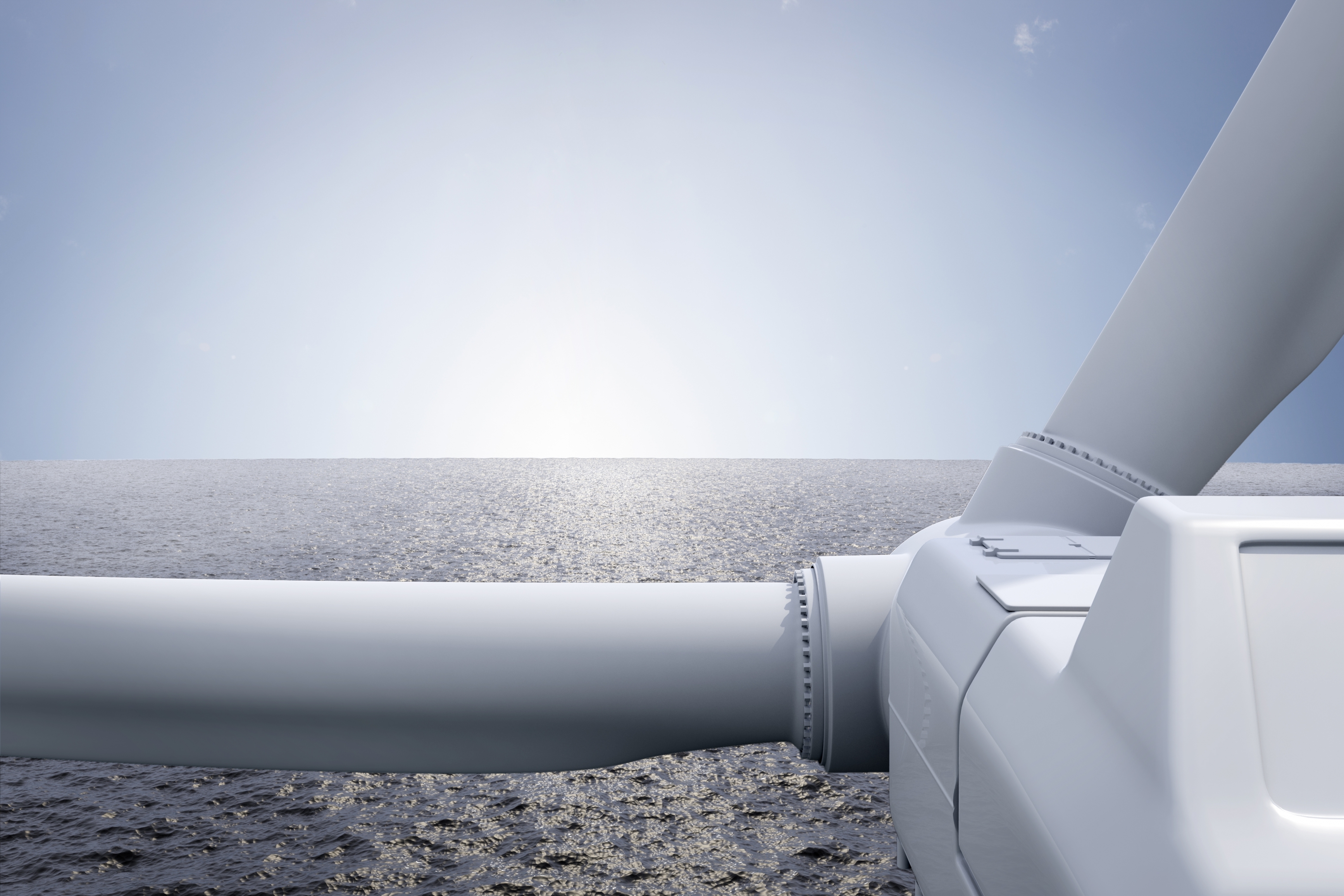 A photo of an offshore wind turbine taken from nacelle level
