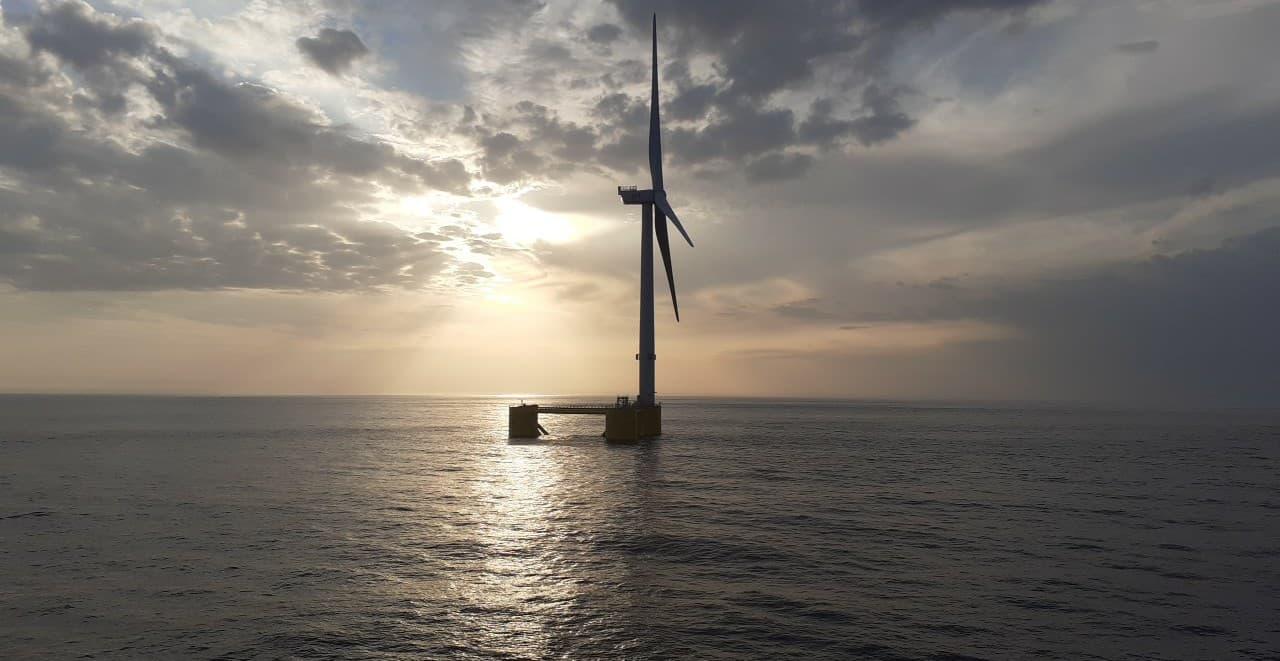 A photo of a WindFloat Atlantic floating turbine