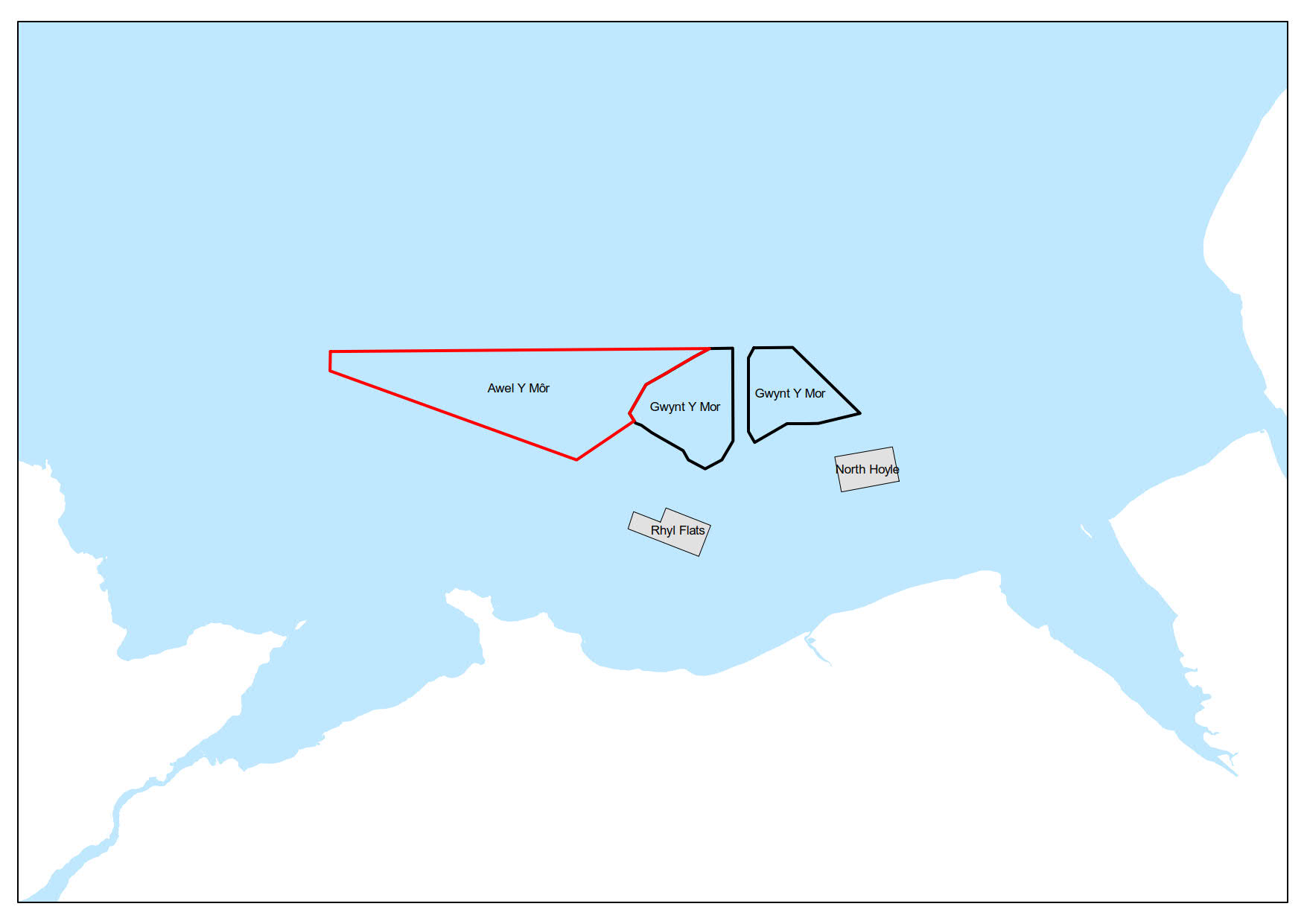 Map showing location of the Awel y Mor offshore wind farm in respect to the existing Gwynt y Mor