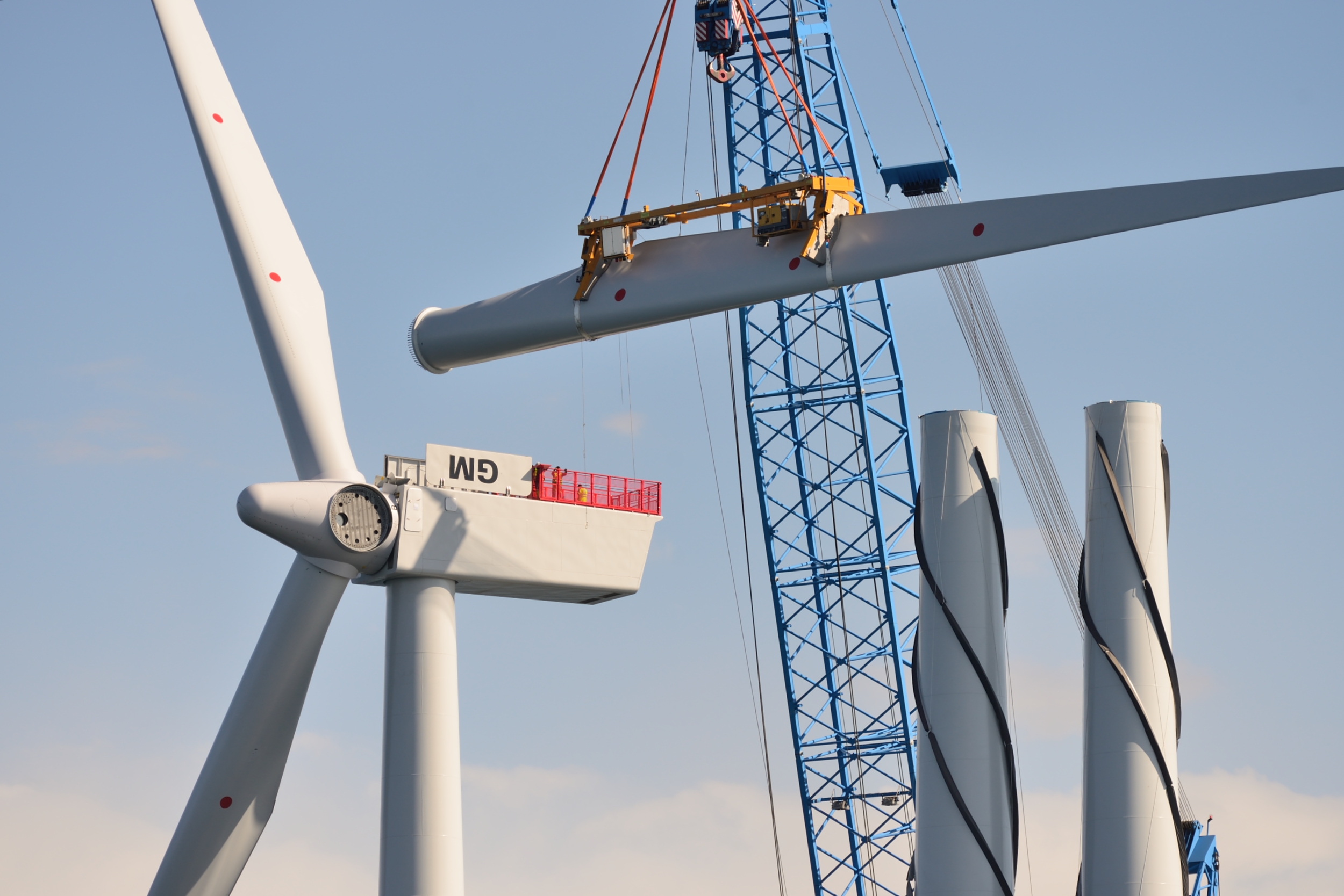 Wind turbine being installed at the Gwynt y Mor offshore wind farm