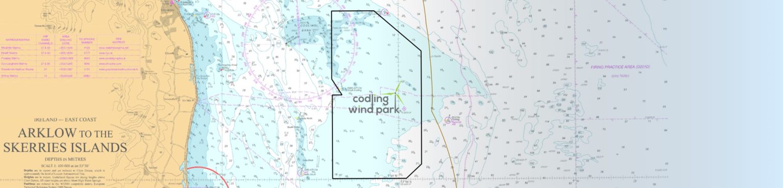 A map showing Codling offshore wind farm's location and project borders