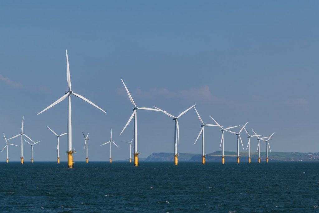 A photo of an offshore wind farm in the UK