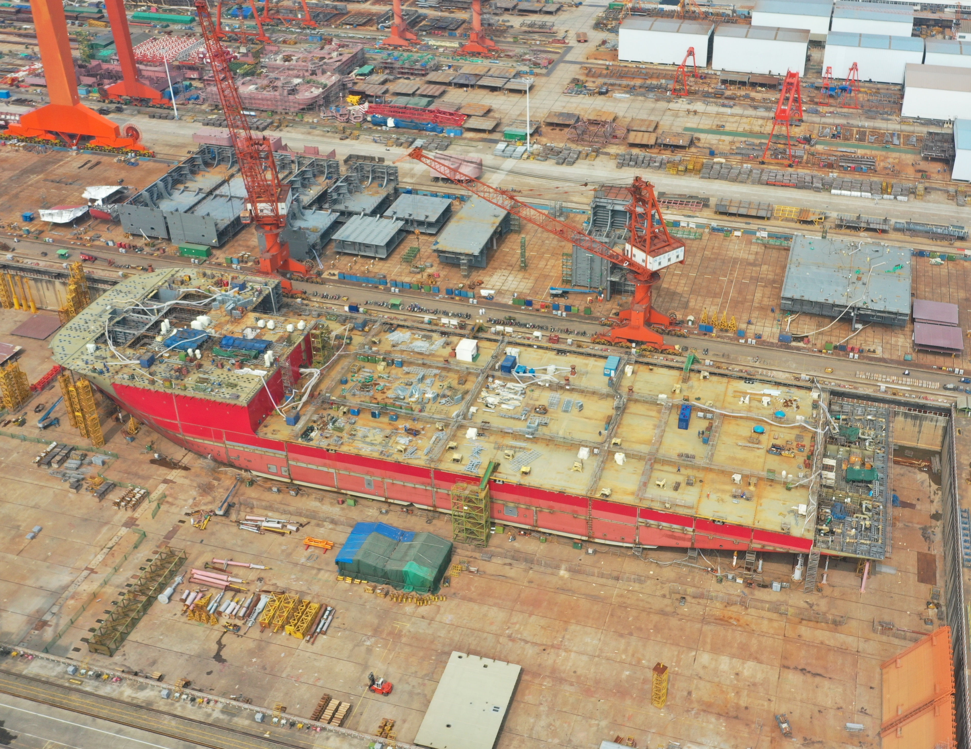 An aerial view of OHT Alfa Lift being built in at China Merchant Heavy Industries fabrication yard in Jiangsu Province