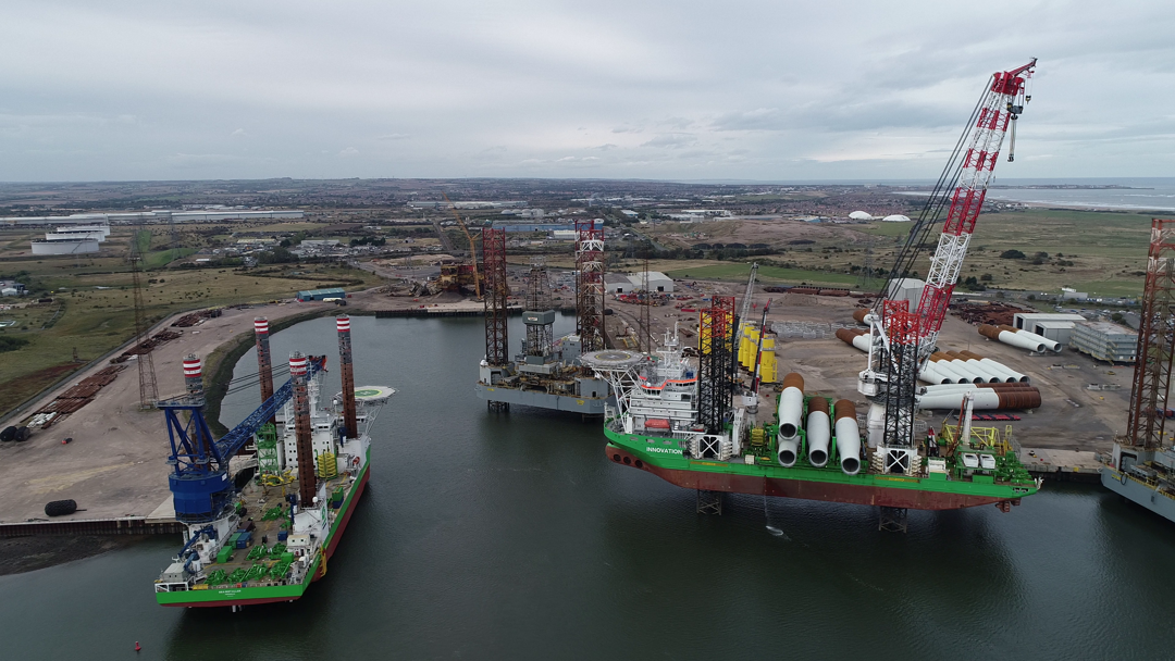 Installation vessels at Able Seaton Port during Hornsea One operations