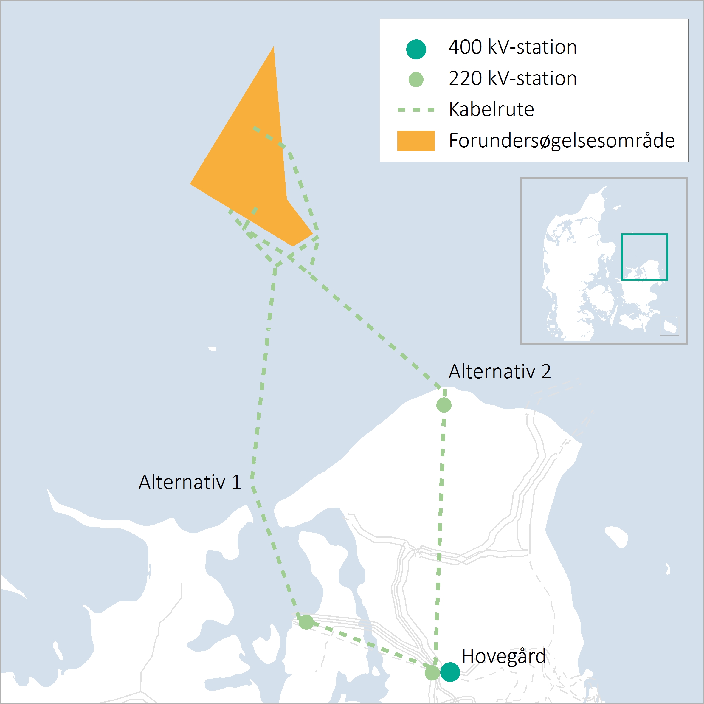 An image mapping Hesselø export cable route alternatives