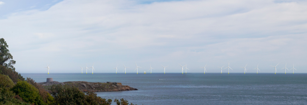 A photomontage showing Dublin Array offshore wind farm
