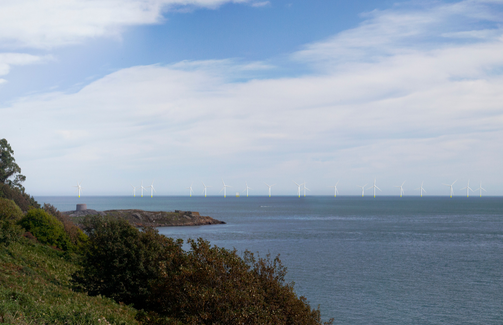 A photomontage showing Dublin Array offshore wind farm