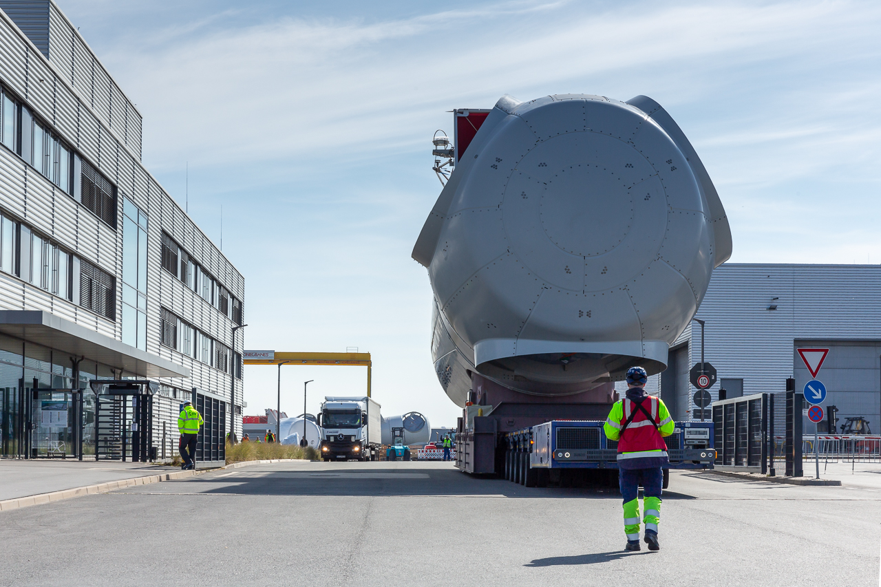 A wind turbine nacelle at the Siemens Gamesa's Cuxhaven nacelle factory