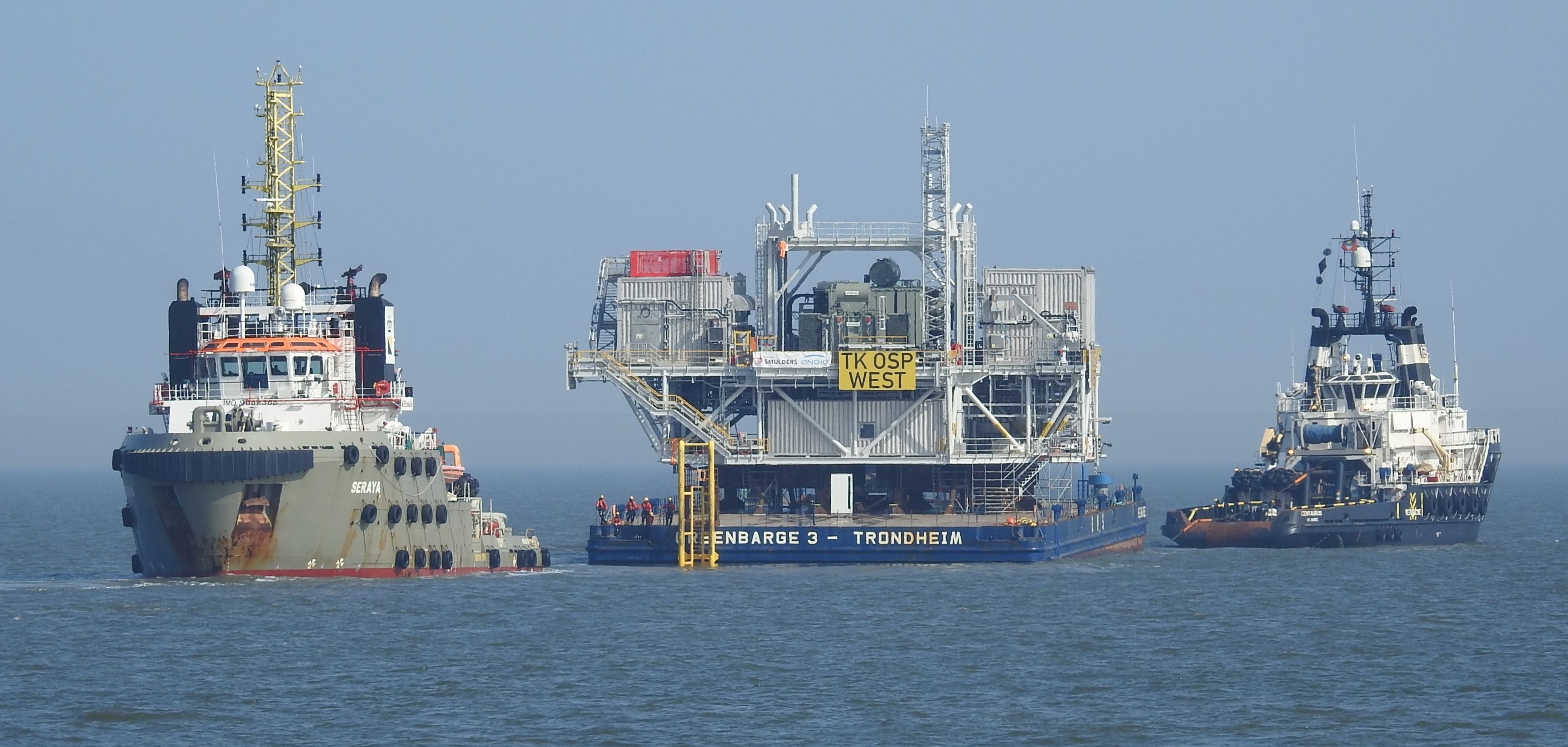 Three vessels installing the Triton Knoll offshore substation at the project site