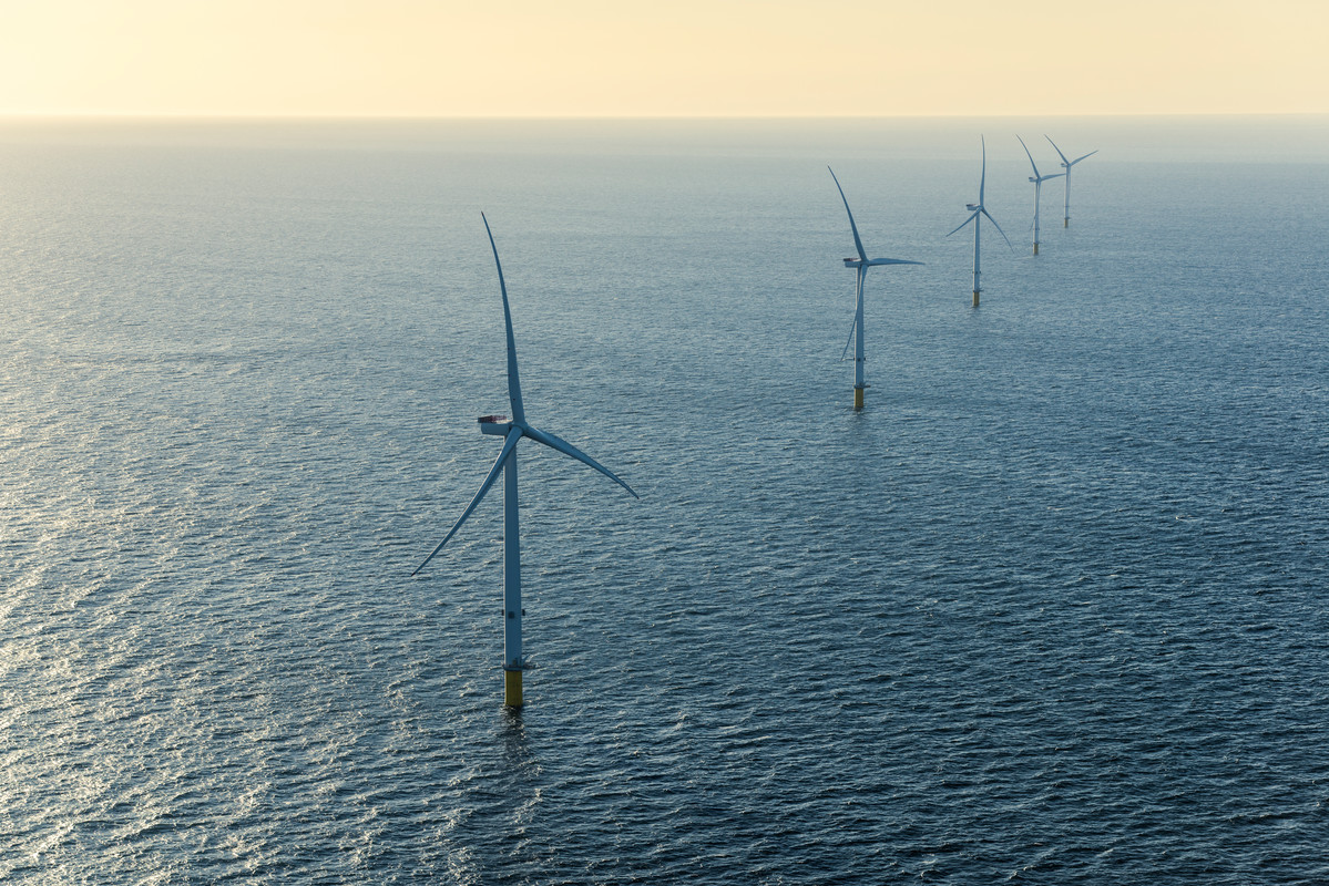 An aerial photo of the Burbo Bank Extension offshore wind farm in the UK