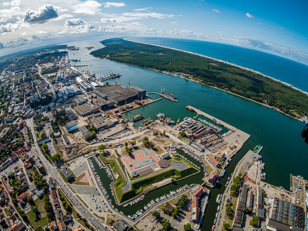 An aerial photo of the Port of Klaipeda in Lithuania