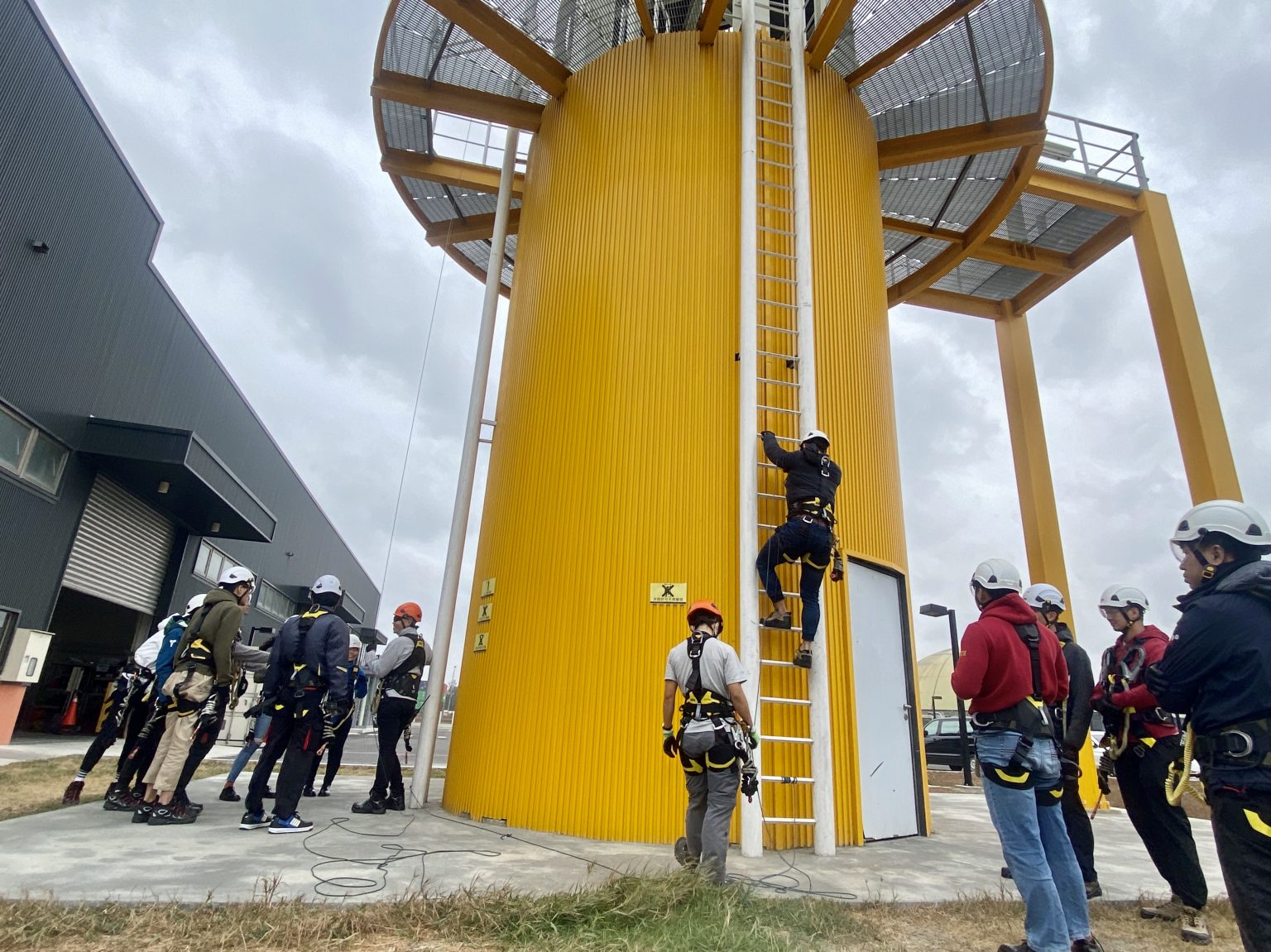 A working-at-height training on a wind turbine at a training centre