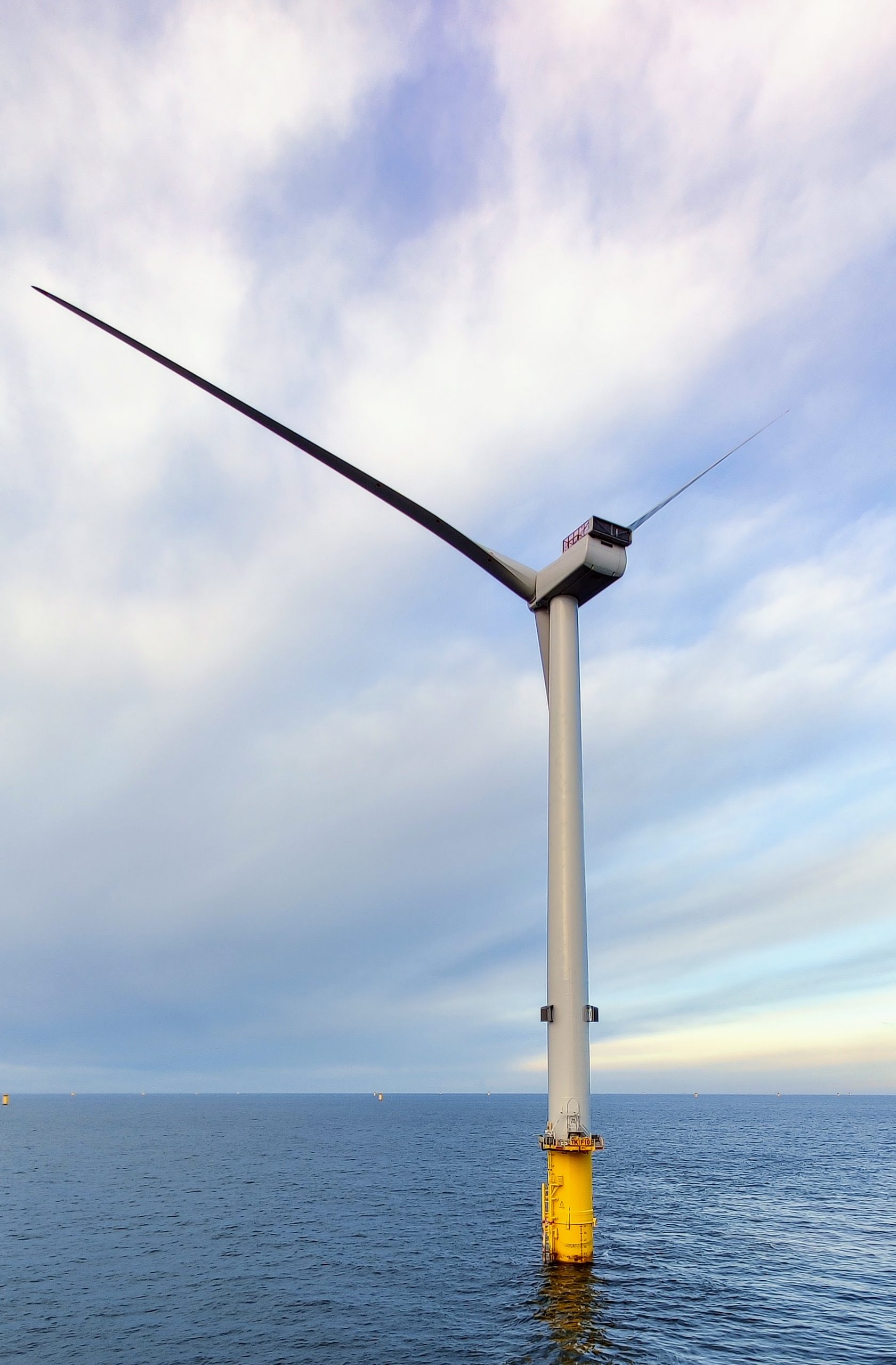 First wind turbine standing at the Triton Knoll project site