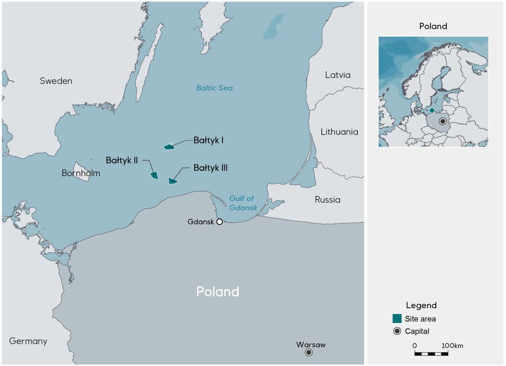 Bałtyk I, II, and II locations in the Baltic Sea