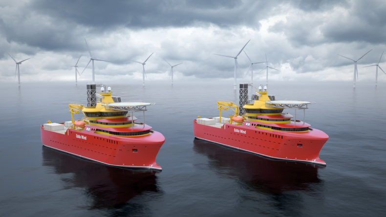 Illustration showing Edda Wind's new CSOVs at an offshore wind farm