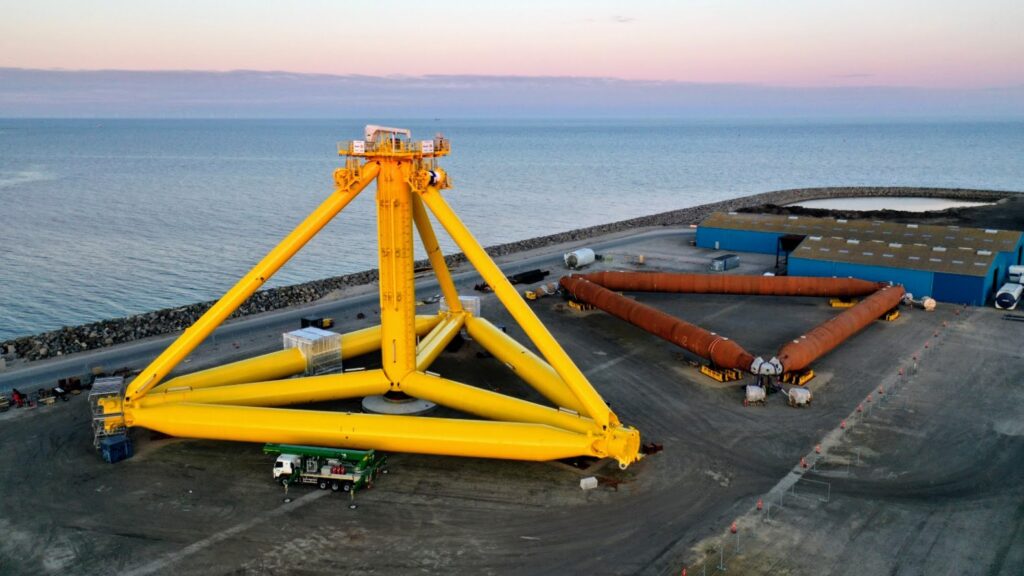 Quayside in the port of Grenaa, Denmark. TetraSpar foundation assembly