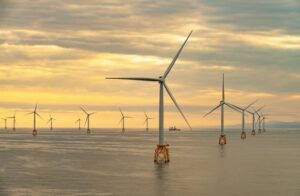 A photo of the Beatrice offshore wind farm in Scotland