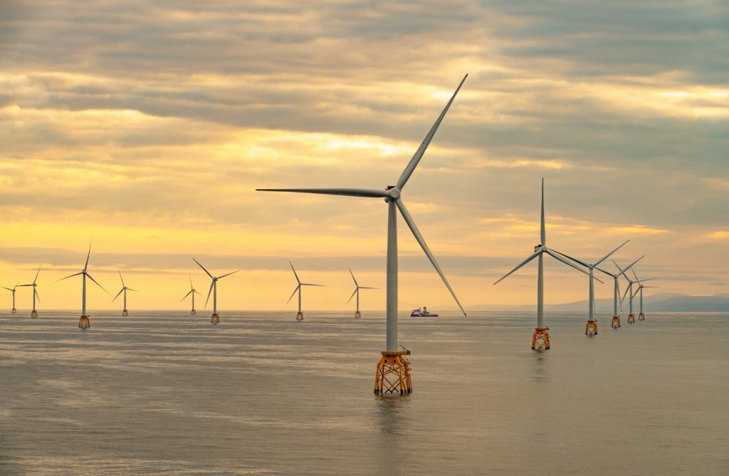 A photo of the Beatrice offshore wind farm in Scotland