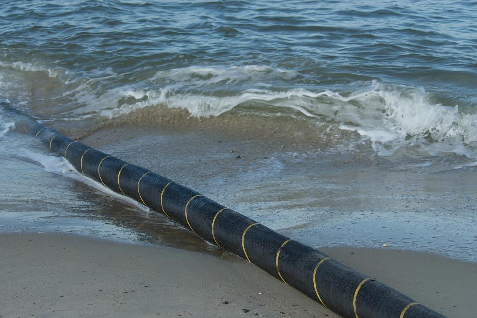A subsea export cable for offshore wind farms landing on a beach