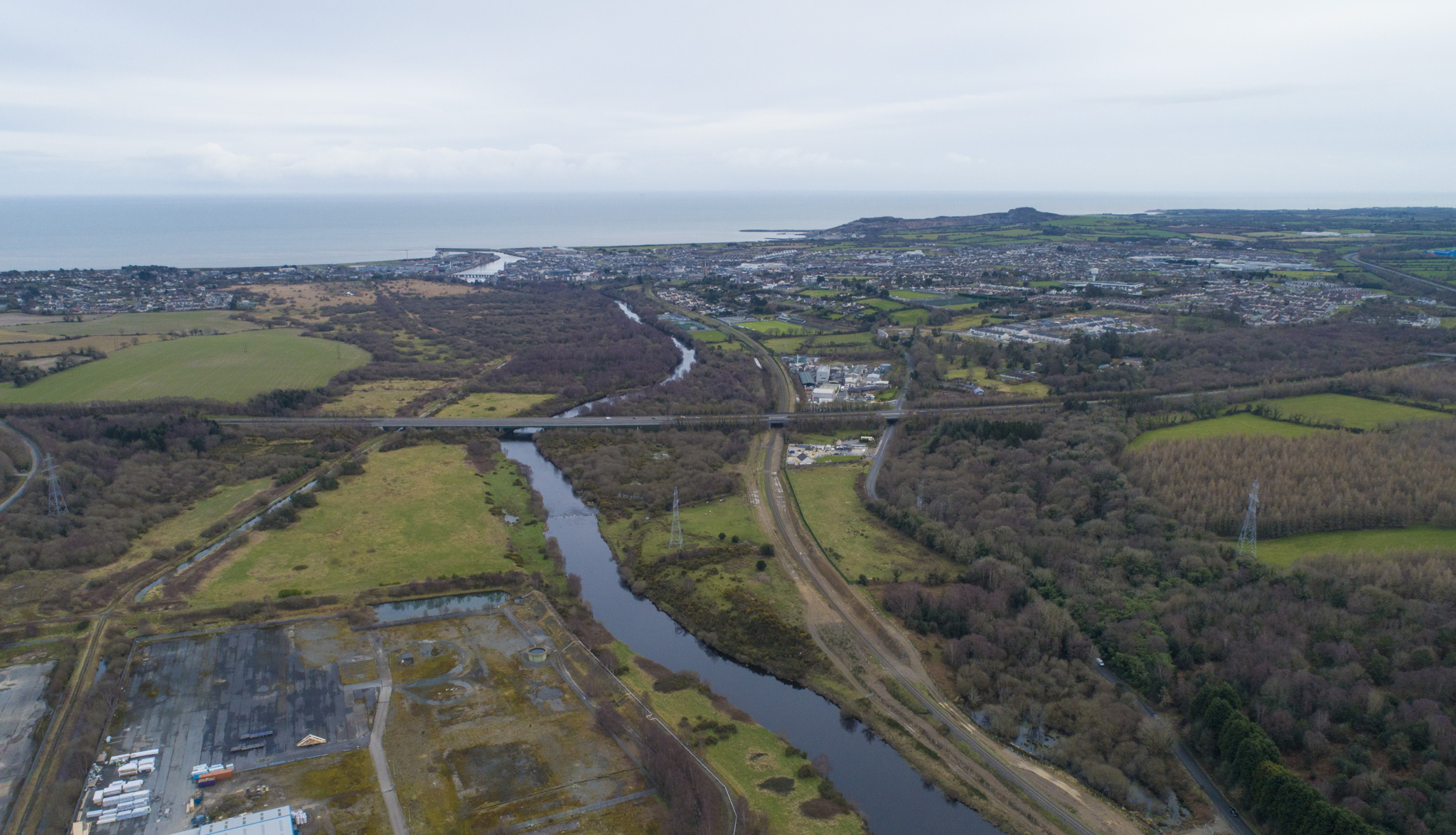 An aerial shot over Arklow, where SSE Renewables is proposing to develop the onshore grid infrastructure associated with Arklow Bank Wind Park Phase 2.