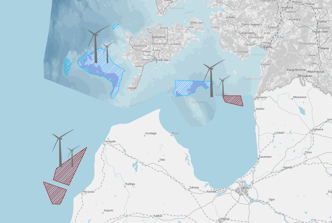 Map of wind farms in the Baltic Sea off Estonia and Latvia