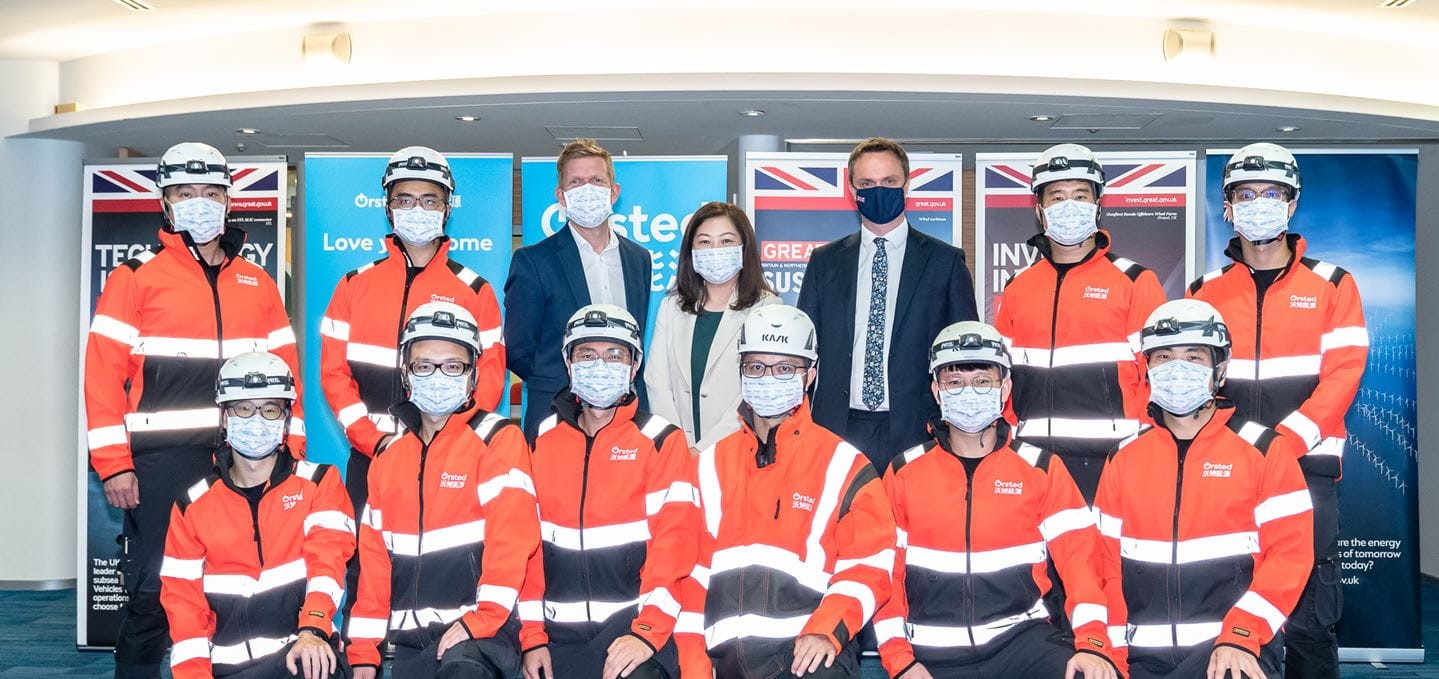 A photo of Ørsted Taiwan office team and the ten wind turbine technicians that departed for training in the UK in May