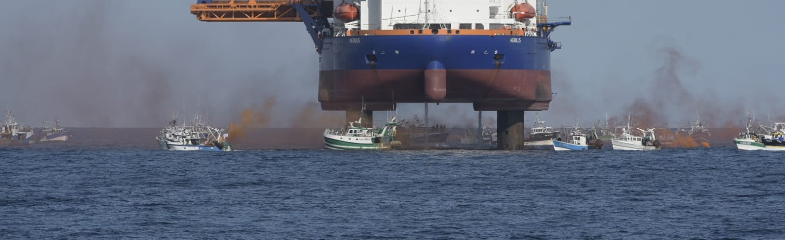 A photo showing distress flares launched from the fishing boats surrounding Aeolus vessel in Bay of Saint-Brieuc