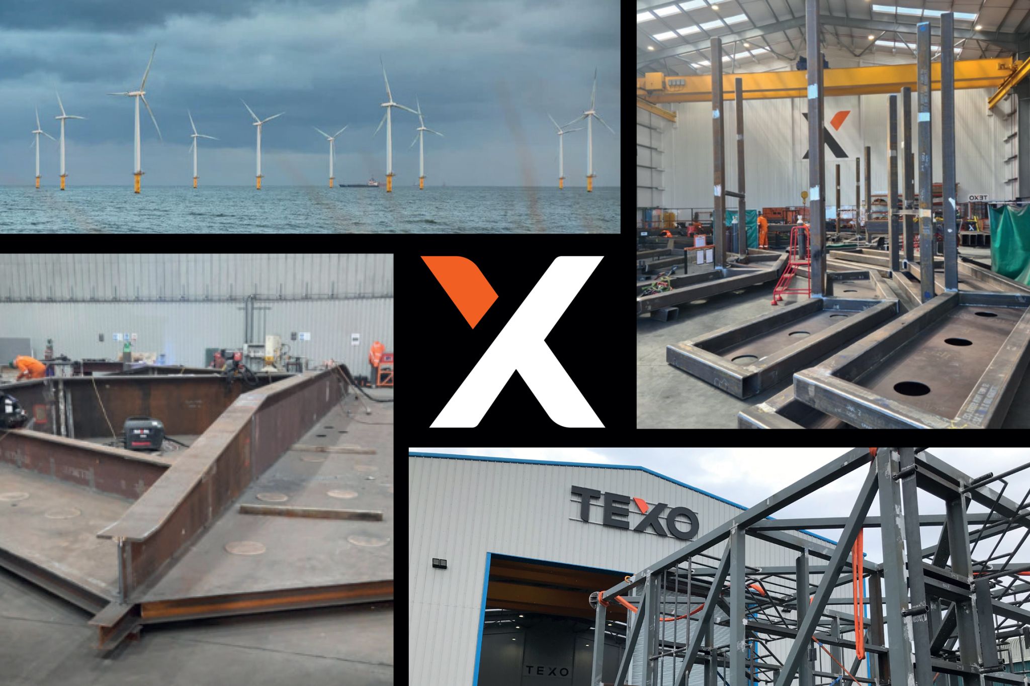TEXO's image showing an offshore wind farm and steel structures at its yaed