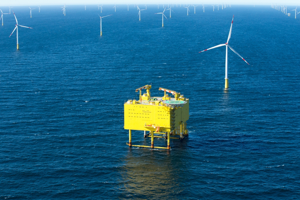 A photo of TenneT's SylWin1 offshore grid platform in Germany