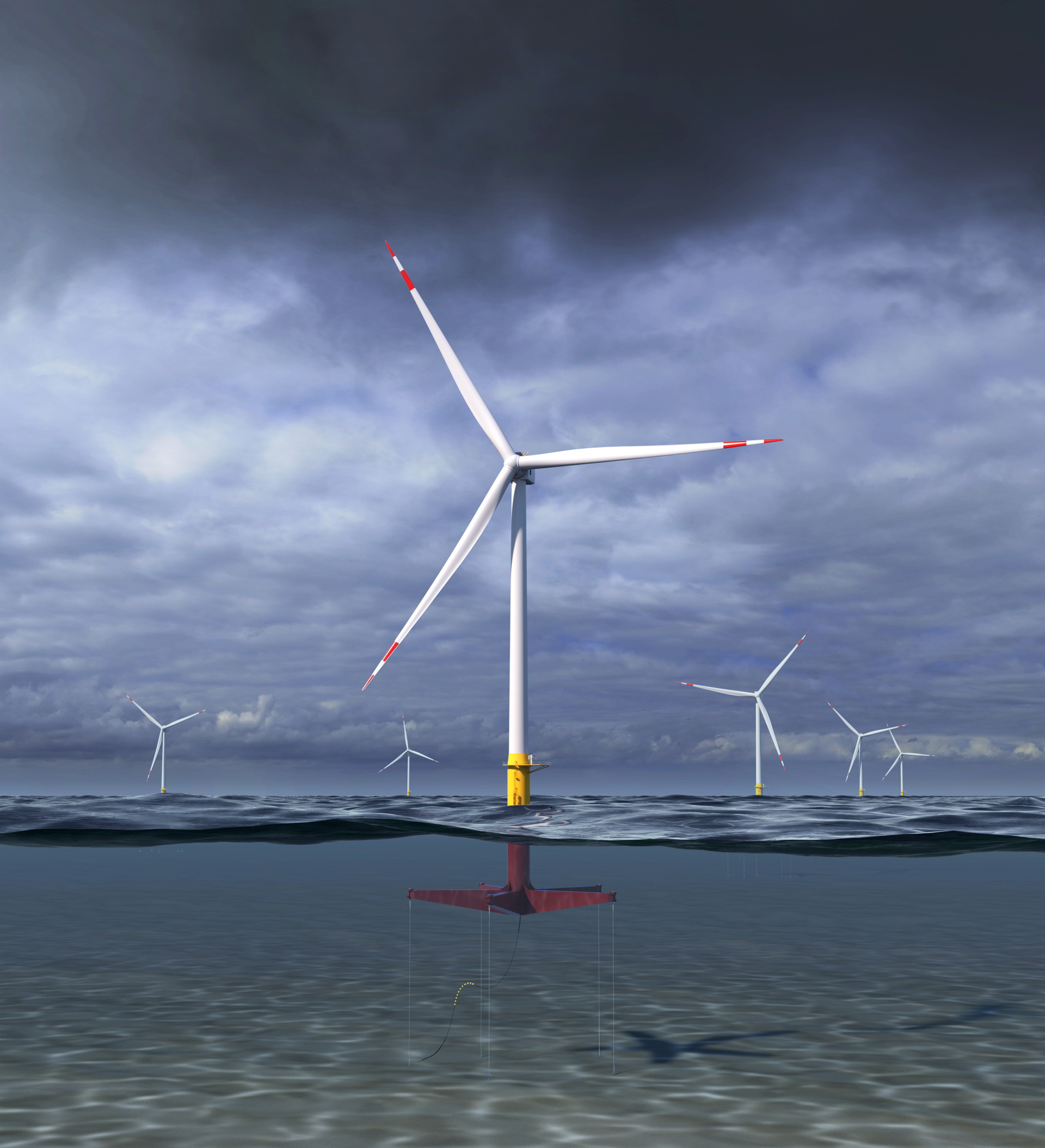 An artist's rendering of the 12 MW Floating Wind Turbine concept GE Research and Glosten