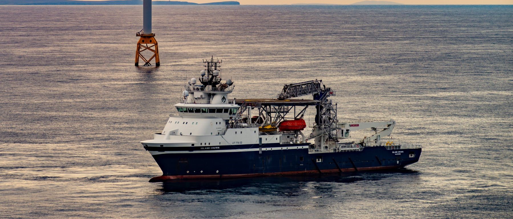 A photo of the Island Crown vessel at the Moray East offshore wind farm