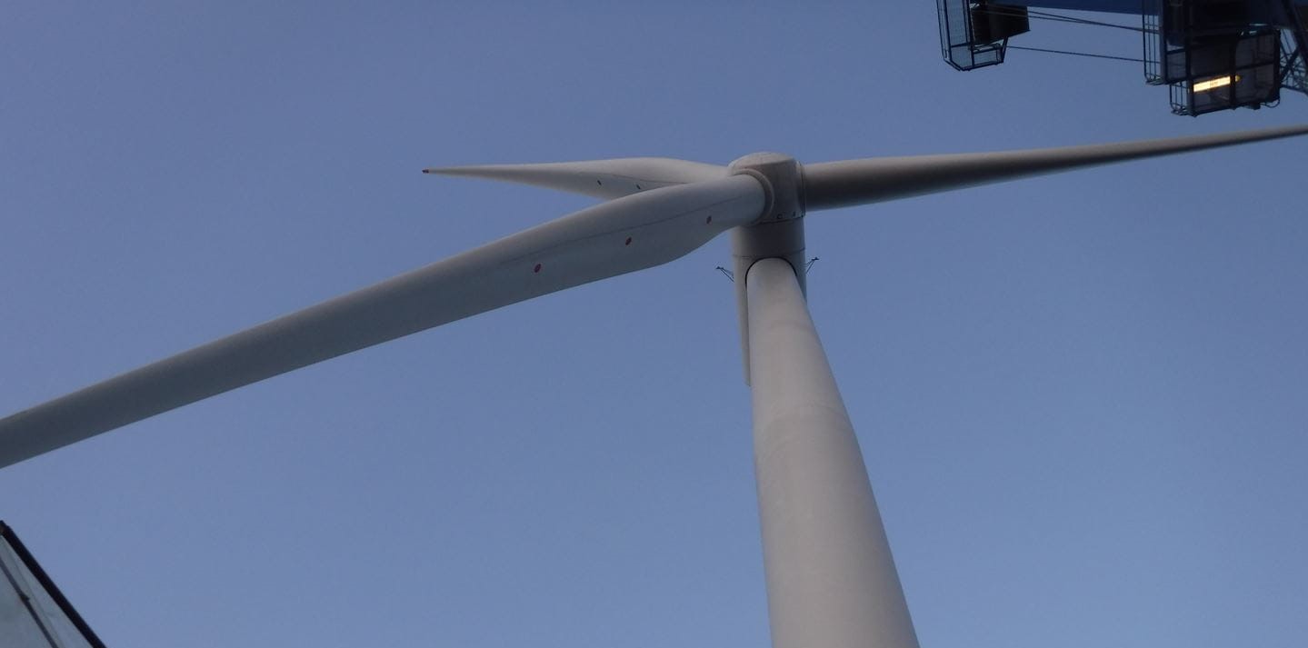 A photo of the first turbine installed at Hornsea Two