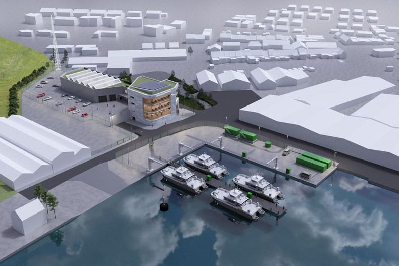 Artist impression of SSE's operations and maintenance base for Arklow Bank 2 offshore wind farm