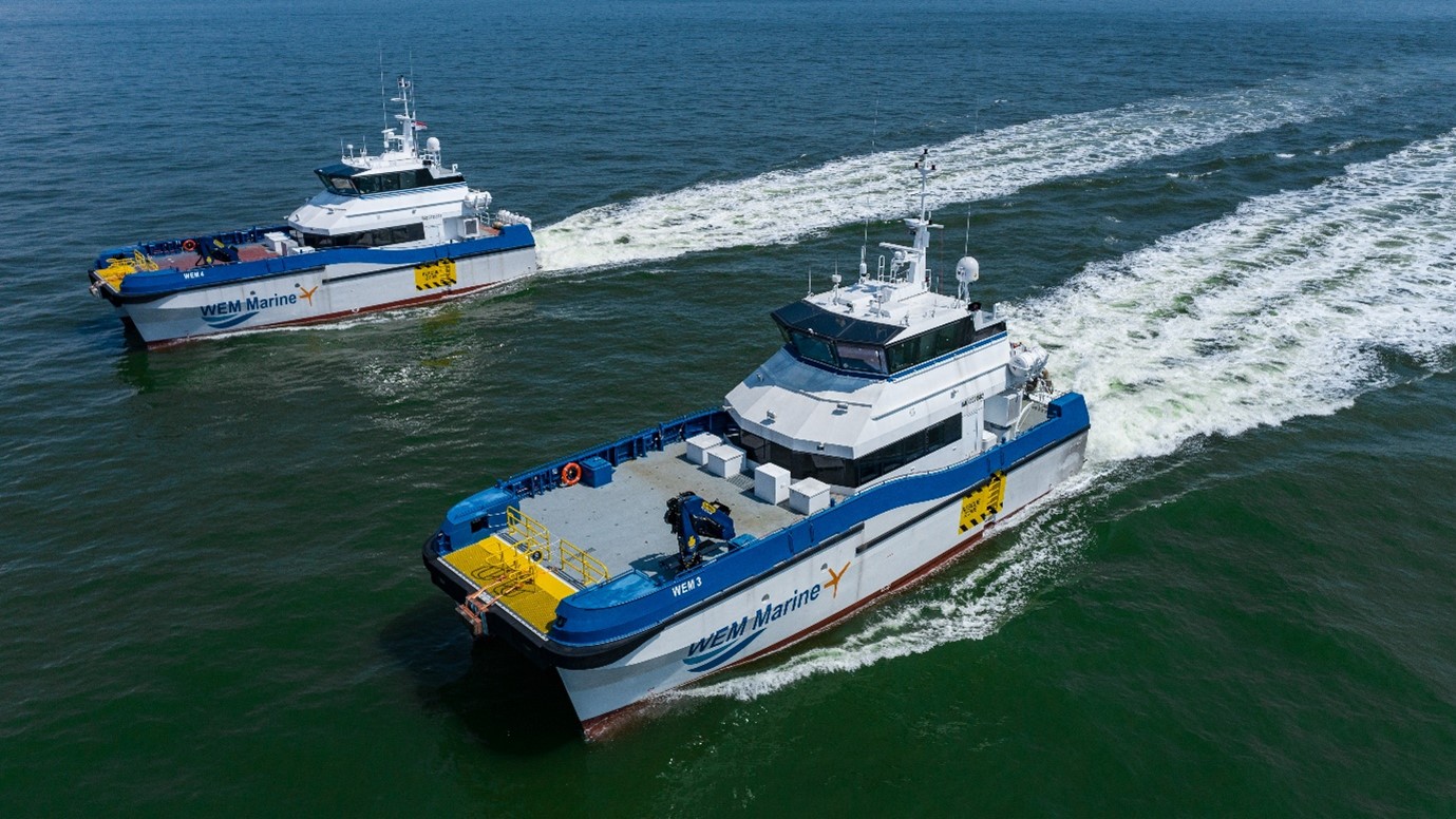 A photo of WEM Marine's 27-metre crew transfer vessels at sea