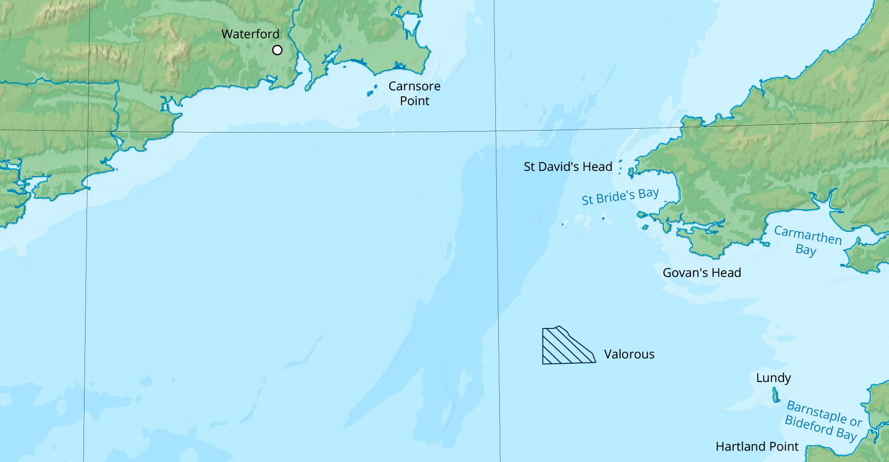 A map showing the location of the Valorous floating wind farm