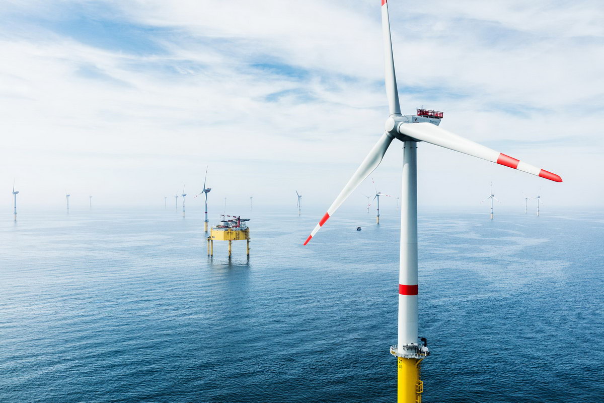 A photo of the Global Tech I offshore wind farm in Germany
