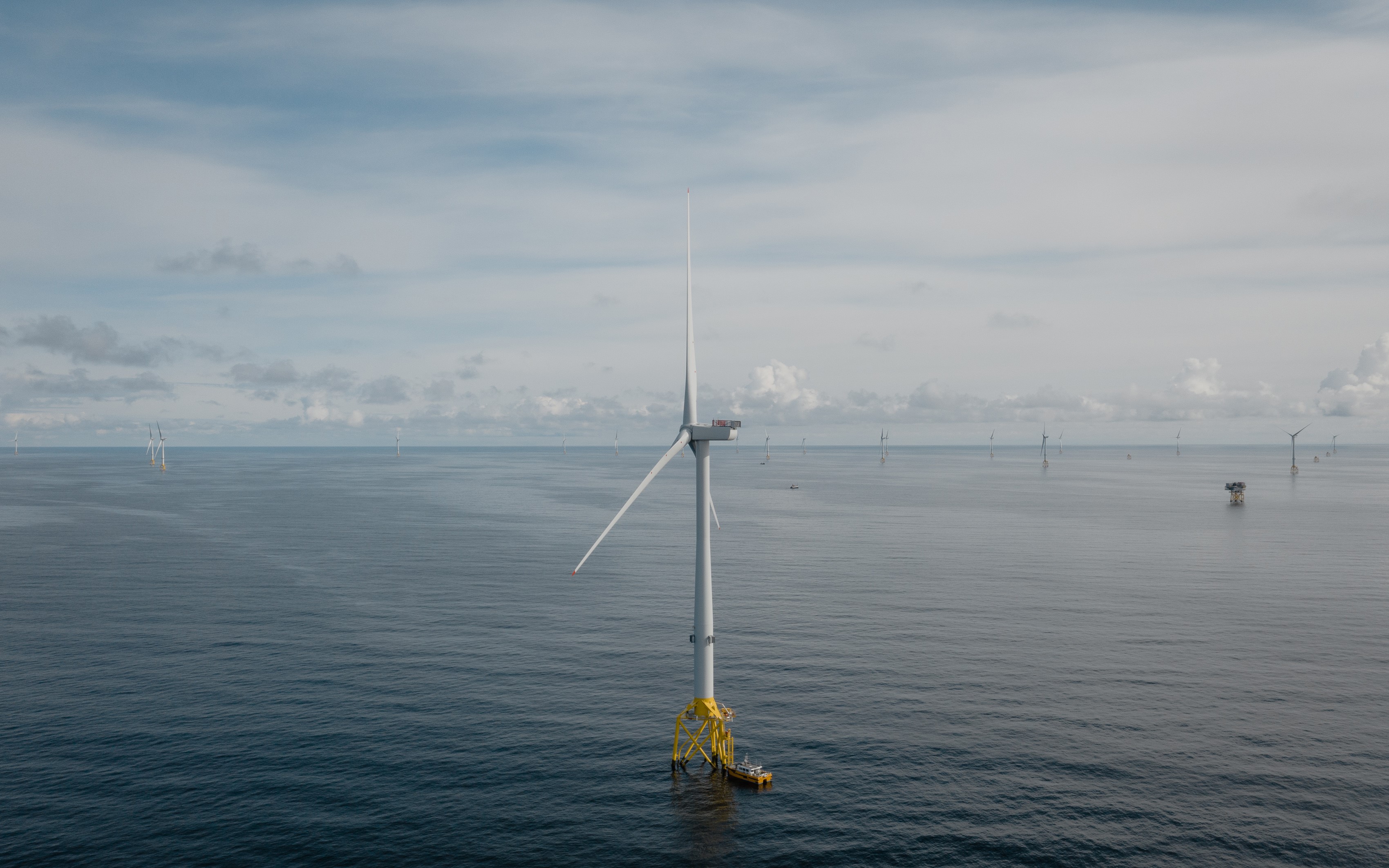 A photo of Ocean Winds' Moray East offshore wind farm in Scotland