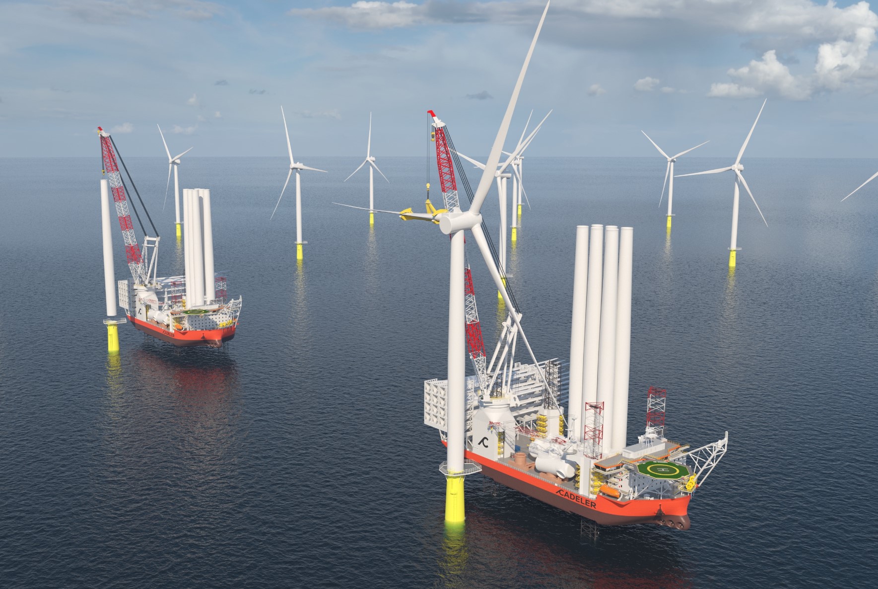 An image rendering Cadeler's new X-class vessels at sea