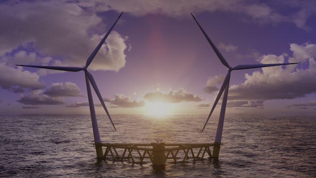 An image showing Hexicon's two-turbine floating wind technology